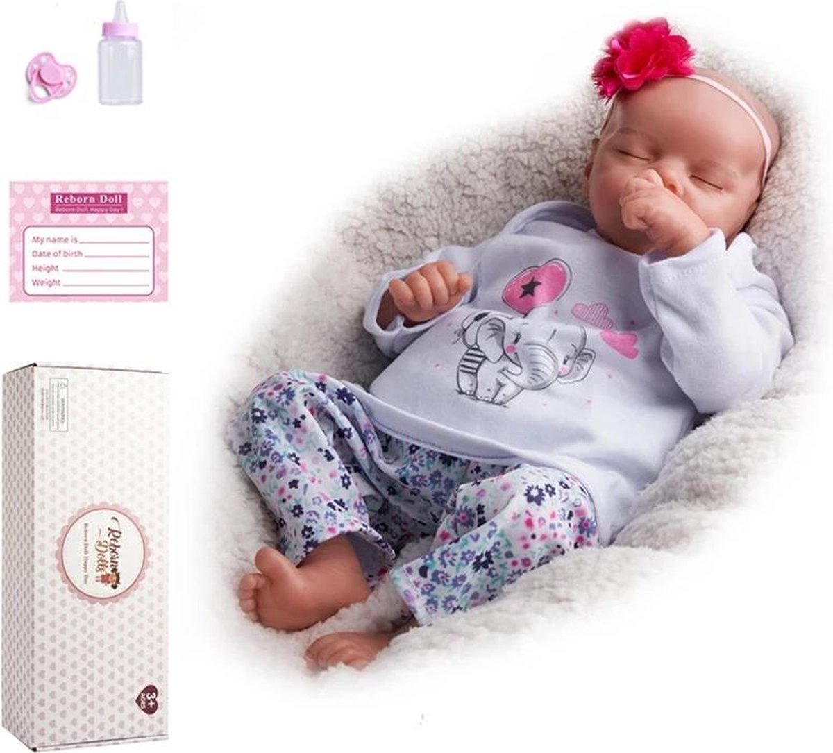 Reborn baby pop Katie - 46 cm - Meisje met pyjama en speen - Soft silicone - Levensechte babypop - In doos